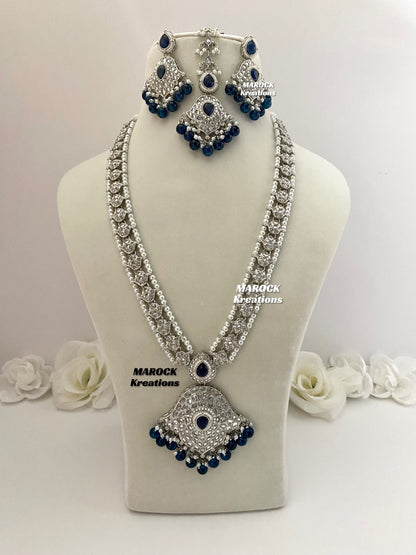 Polki Raani Haar in silver navy blue color/Long necklace