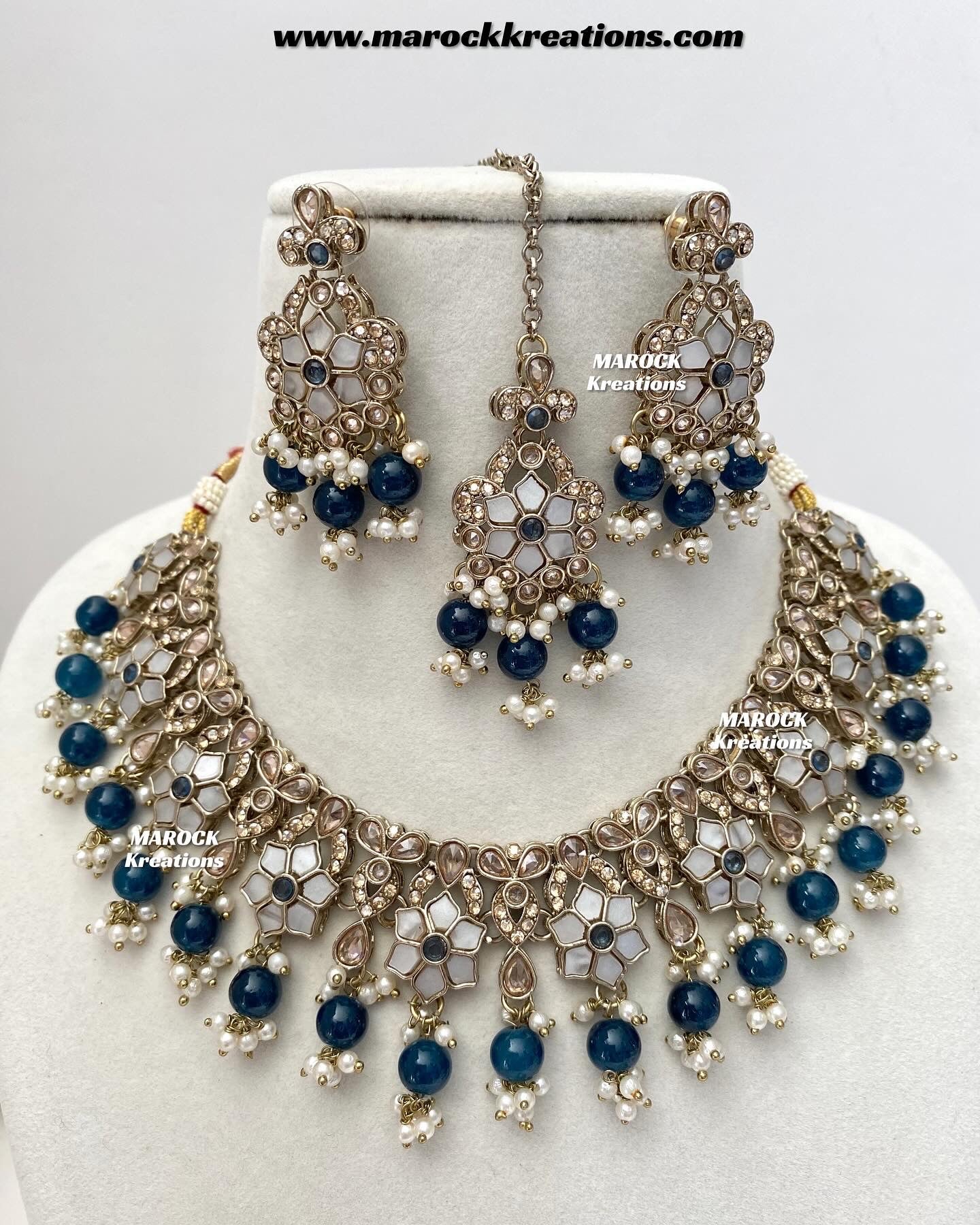 Arpan Antique Gold Polki MOP Statement Necklace set
