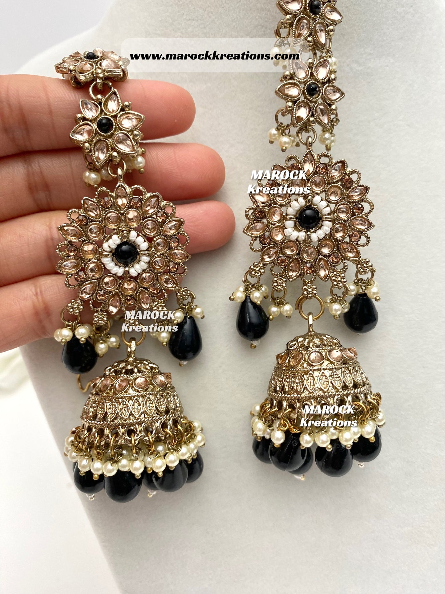 Bollywood style Polki Bahubali Jhumki Earrings comes with saharey