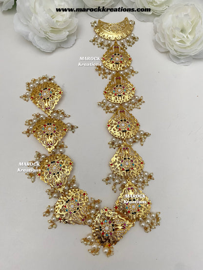 Gold plated Jadau Navratan braid Jewelry/Choti