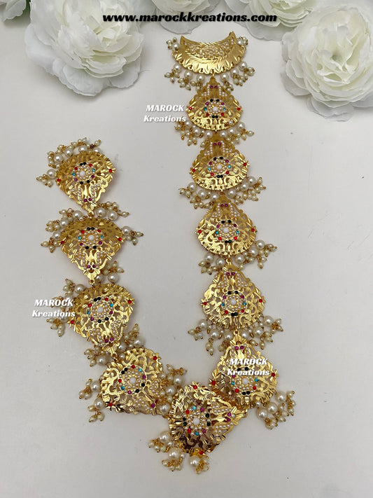 Gold plated Jadau Navratan braid Jewelry/Choti