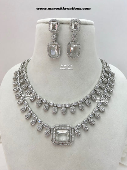 Eshika Silver American Diamond double layer Necklace set