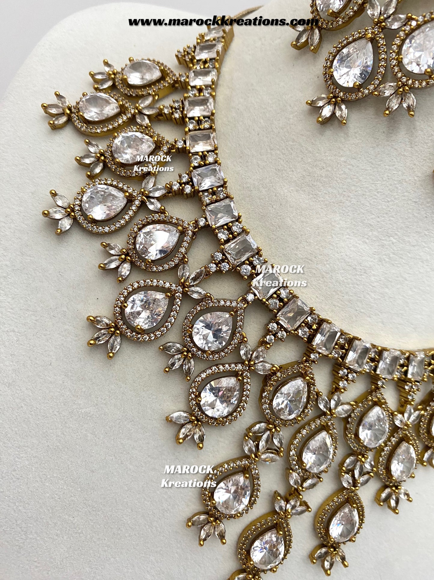 Noria Antique Gold American Diamond Statement Necklace set