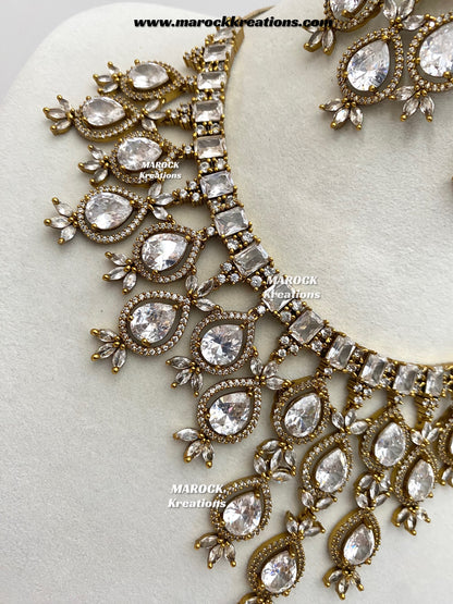 Noria Antique Gold American Diamond Statement Necklace set