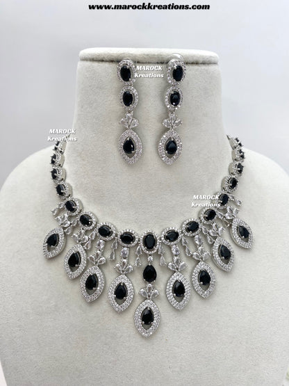 Samiha Silver American Diamond Necklace set
