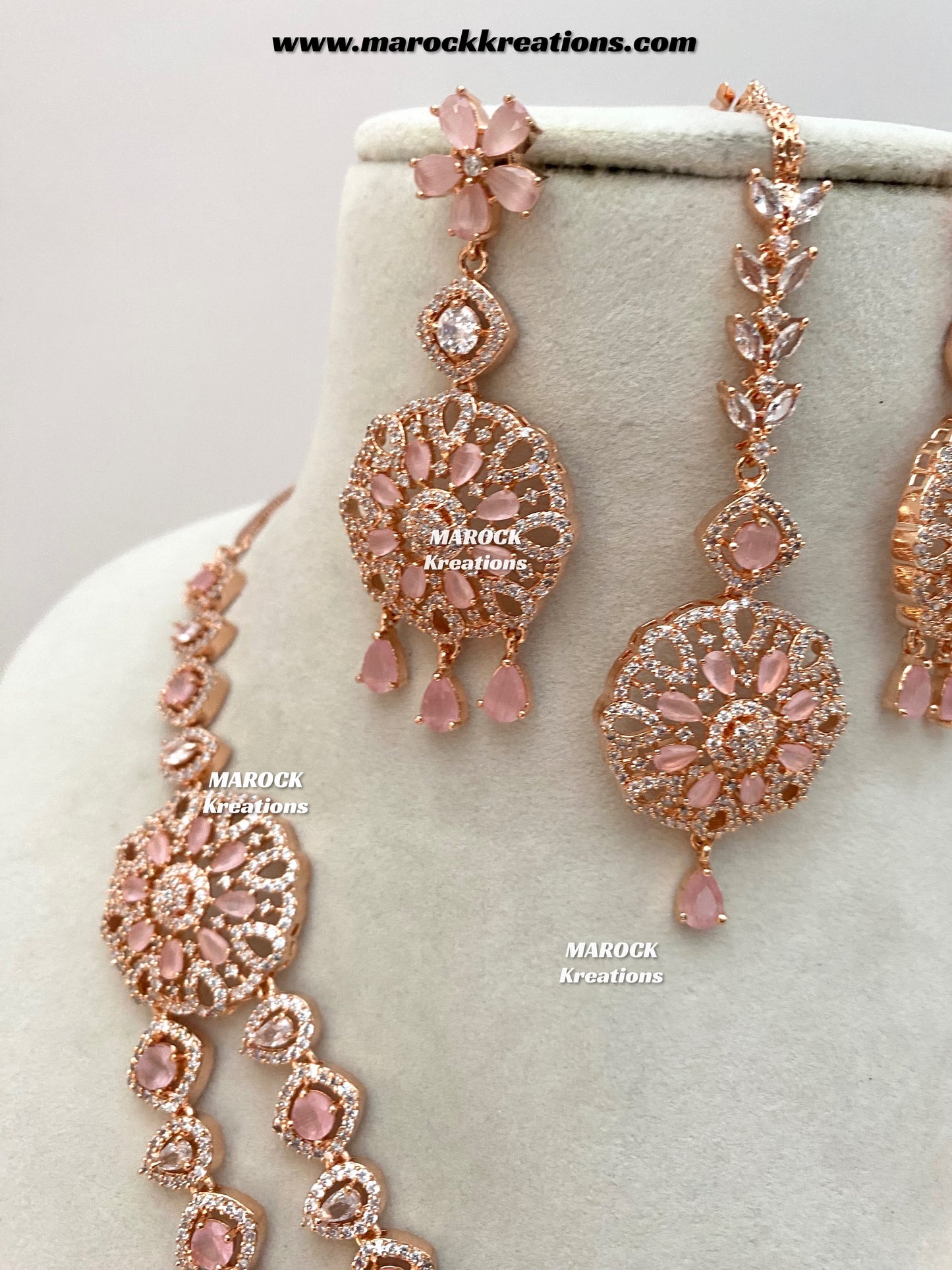 Shiba Rose Gold American Diamond double layer Necklace set