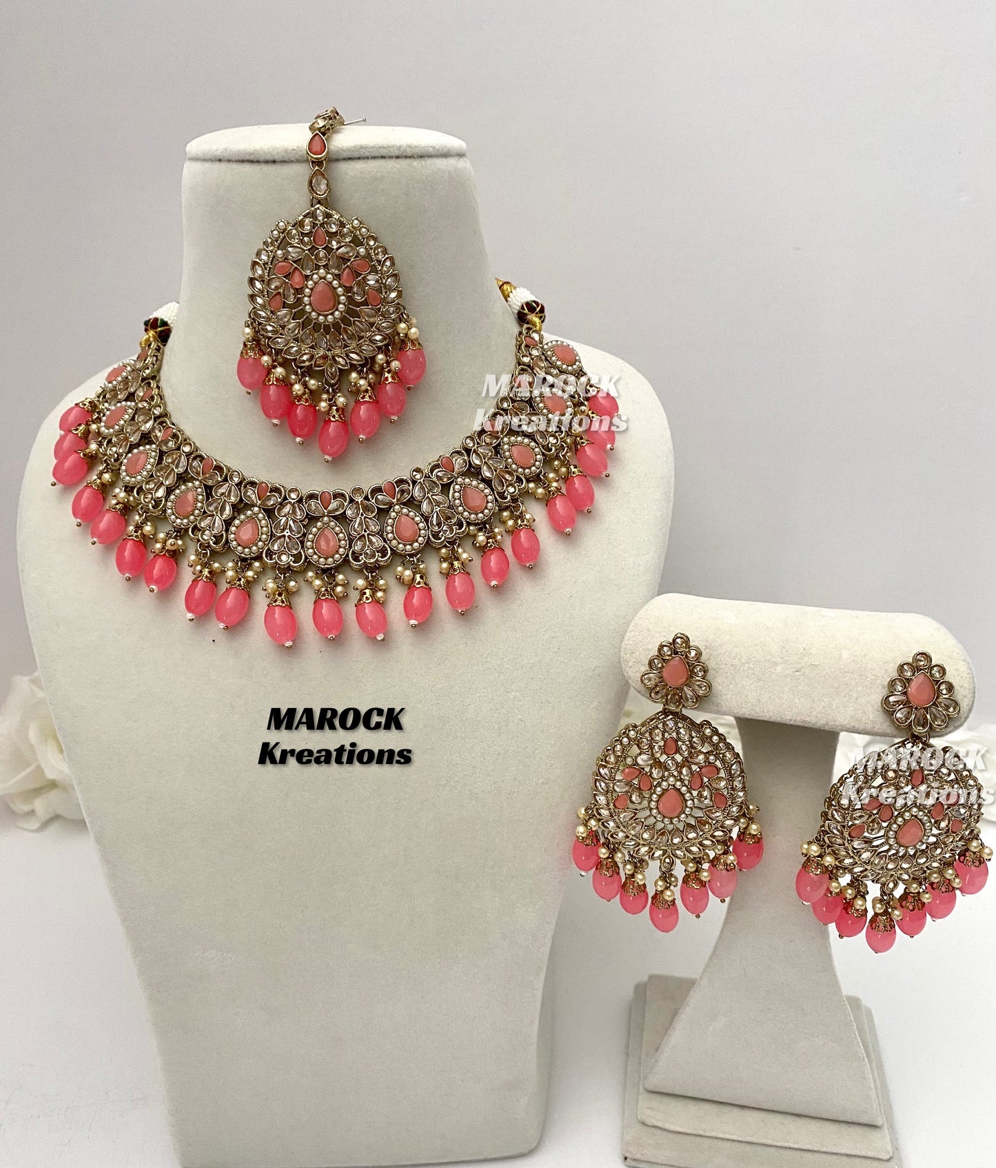 Antique Gold/Coral Polki Necklace set