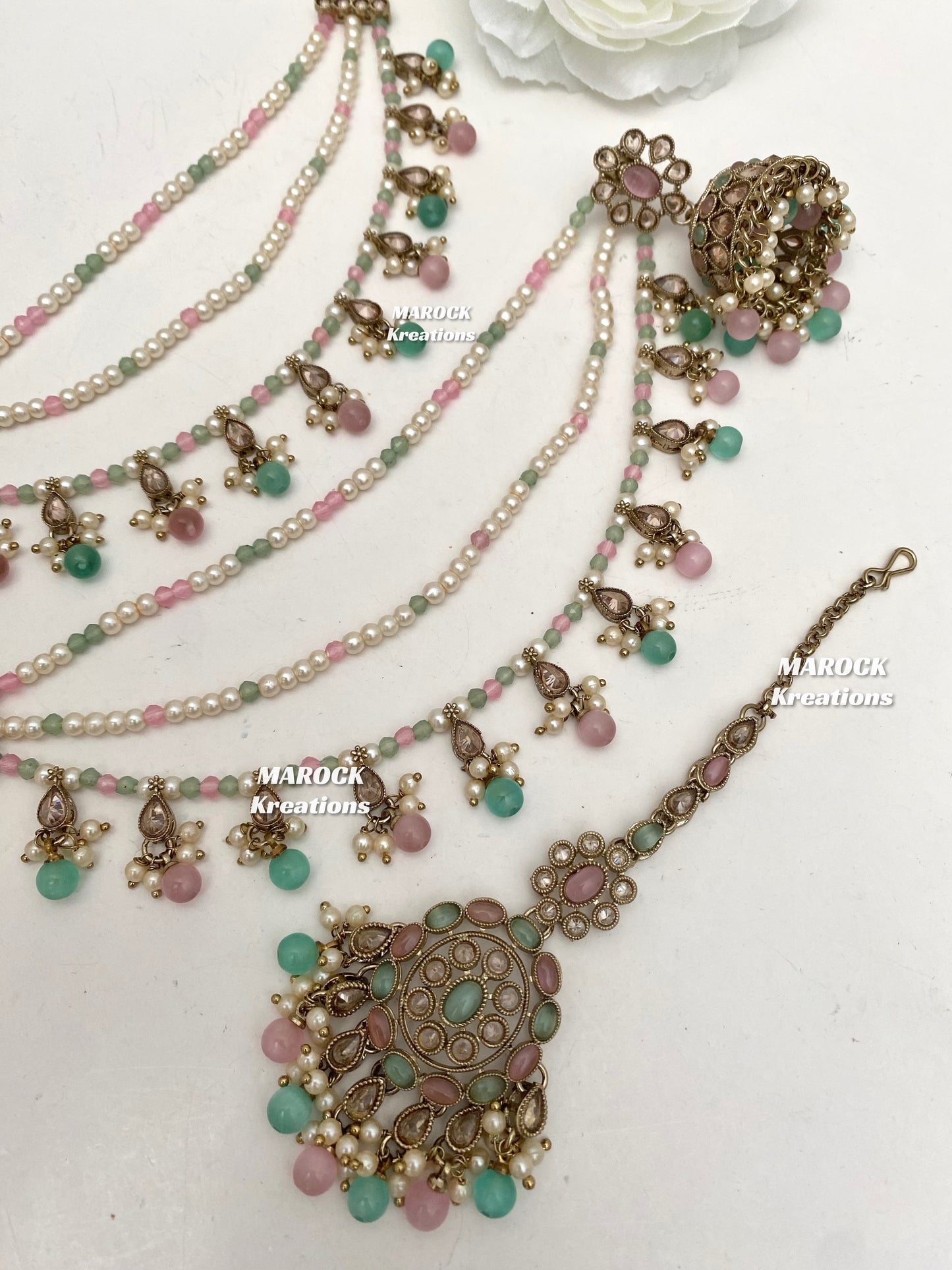 Leela Polki Bahubali Jhumki Earrings and tikka set