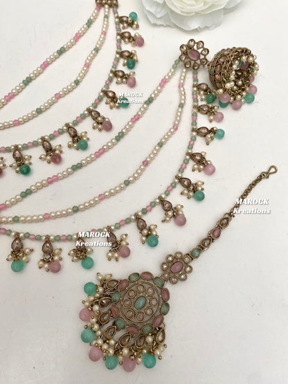 Leela Polki Bahubali Jhumki Earrings and tikka set