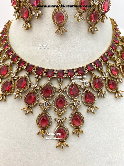 Noria Antique Gold American Diamond Statement Necklace set