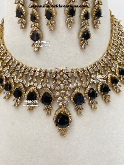 Naima Antique Gold American diamond Statement Necklace set