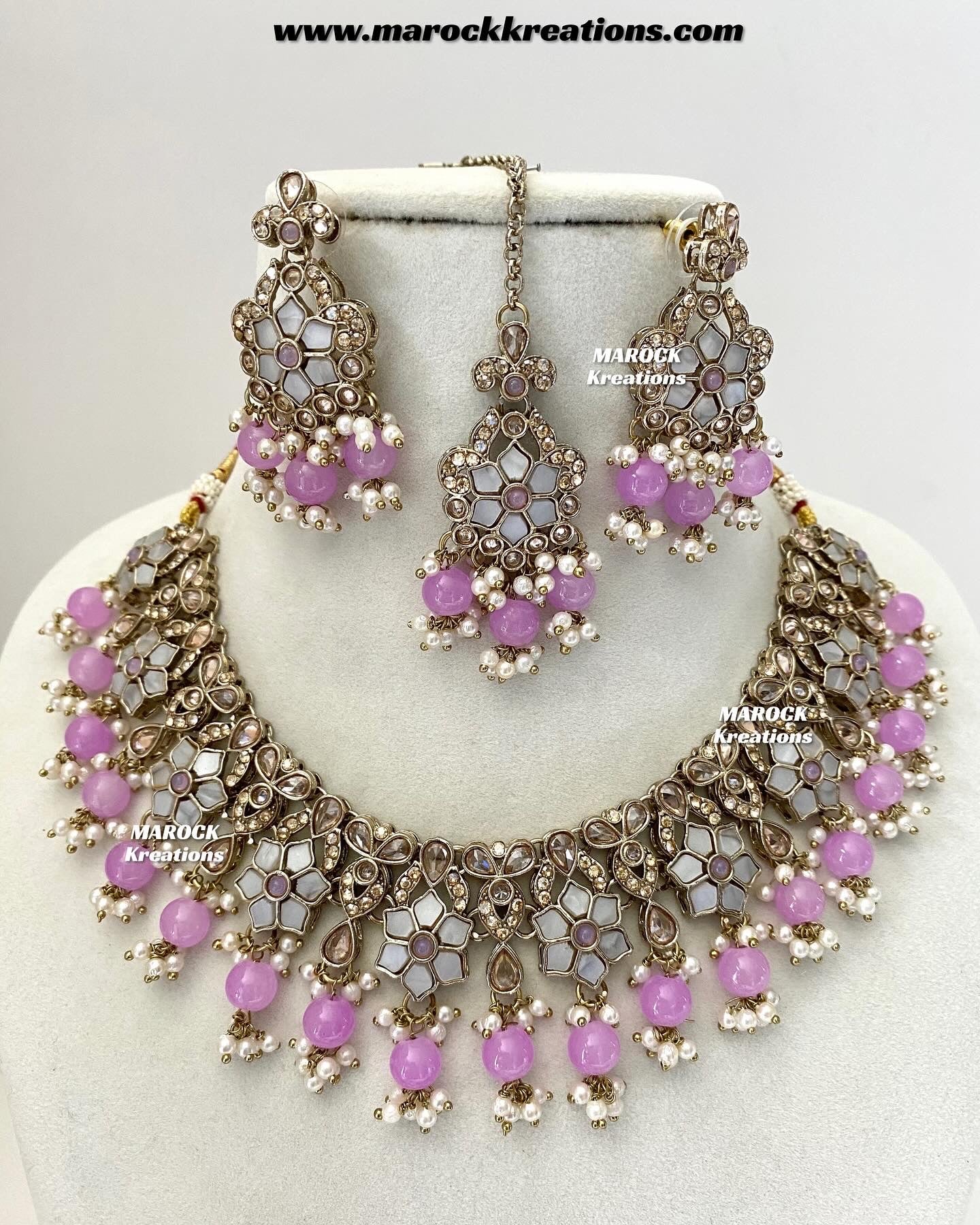 Arpan Antique Gold Polki MOP Statement Necklace set