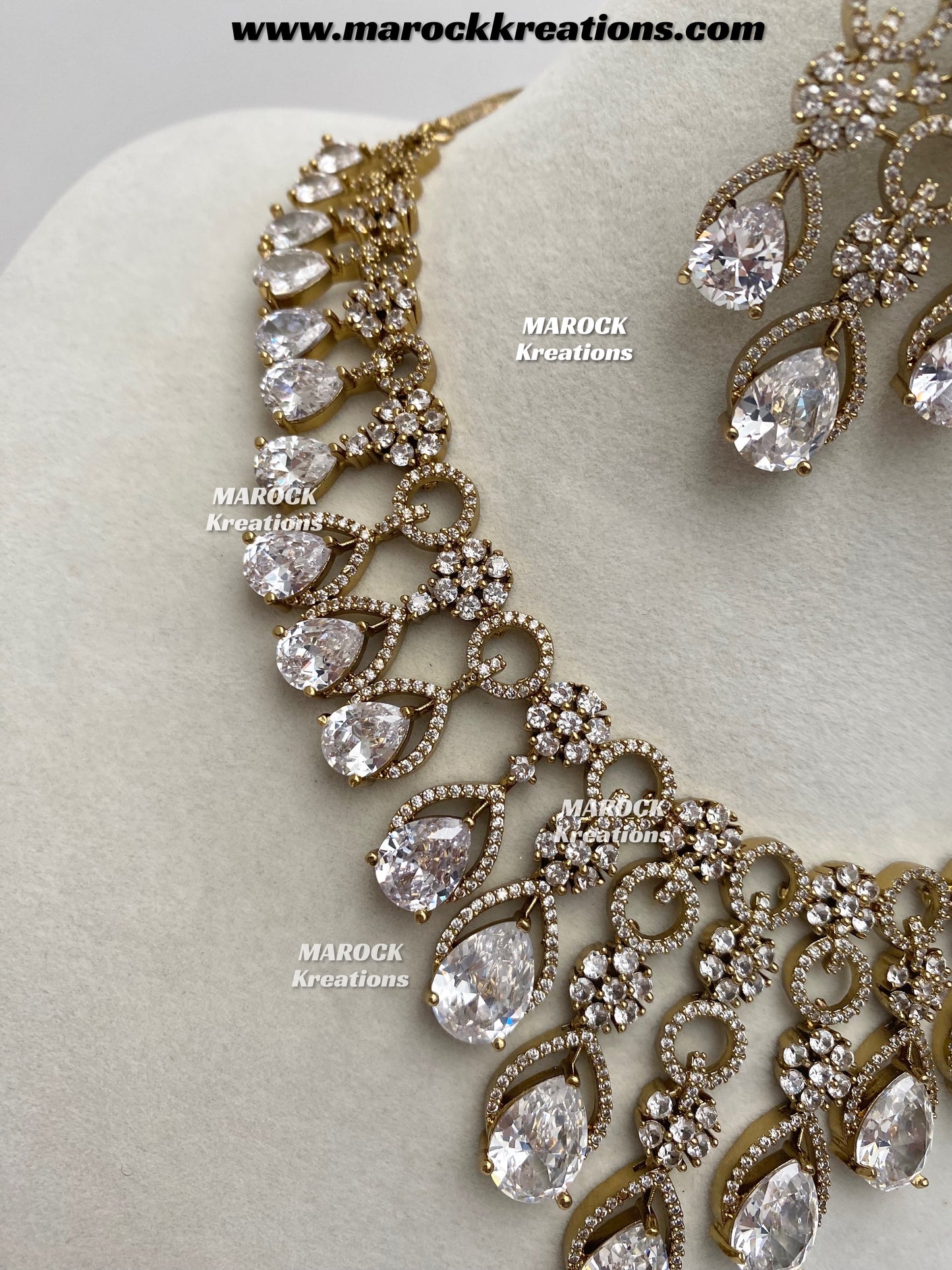 Anshika Antique Gold American Diamond Statement Necklace set