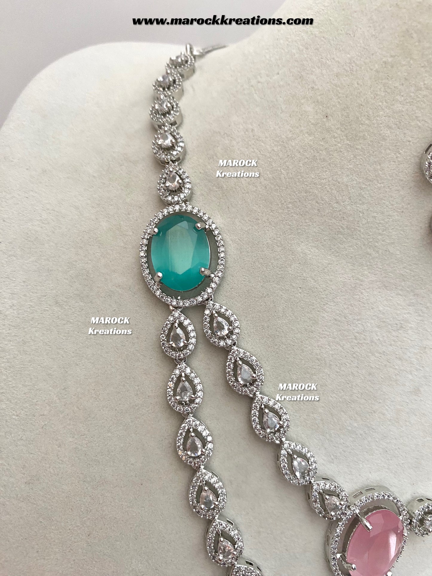 Zehra Silver American Diamond Double layer Necklace set