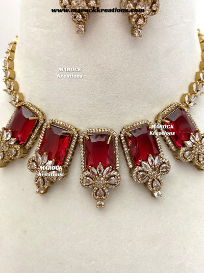 Vikita Antique Gold American diamond Statement Necklace set