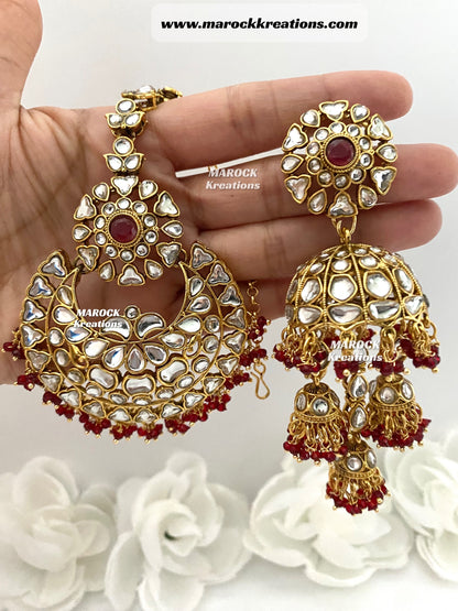 Disha Premium Quality Kundan Statement Earrings and tikka set