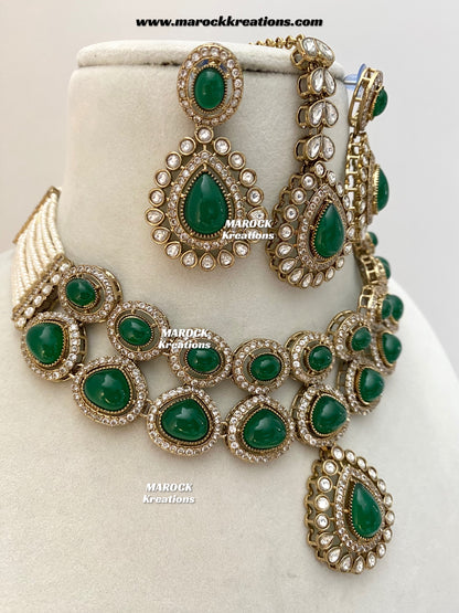 Zafina Premium Quality Moissanite Kundan Statement Choker/Necklace set