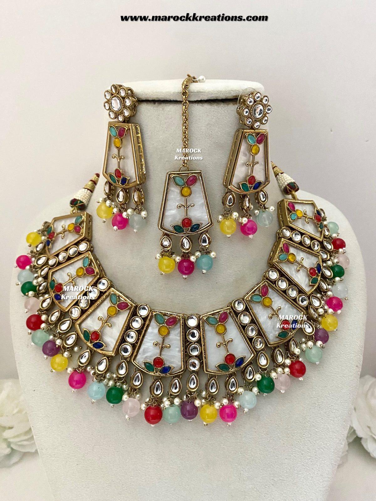 Aqeela Kundan MOP Statement Necklace set