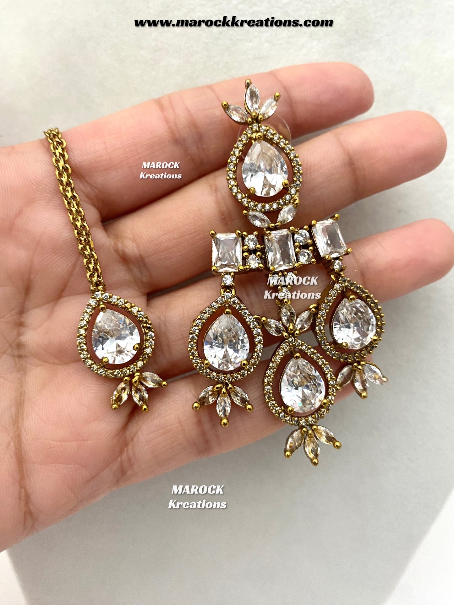 Noria Antique Gold American Diamond Statement Necklace set