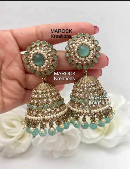 Antique Gold Polki oversized Jhumki Earrings