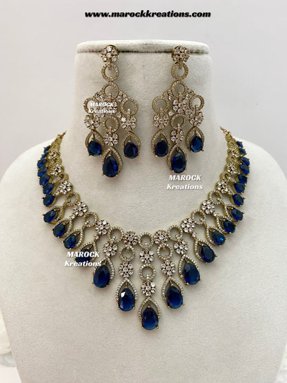Anshika Antique Gold American Diamond Statement Necklace set