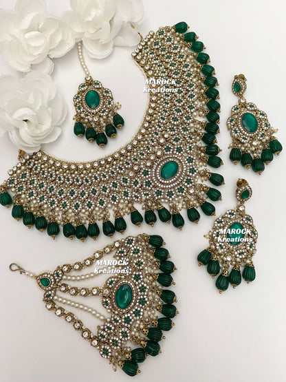 Antique Gold Pakistani Green Necklace set