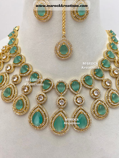 Soha Golden American Diamond Necklace set