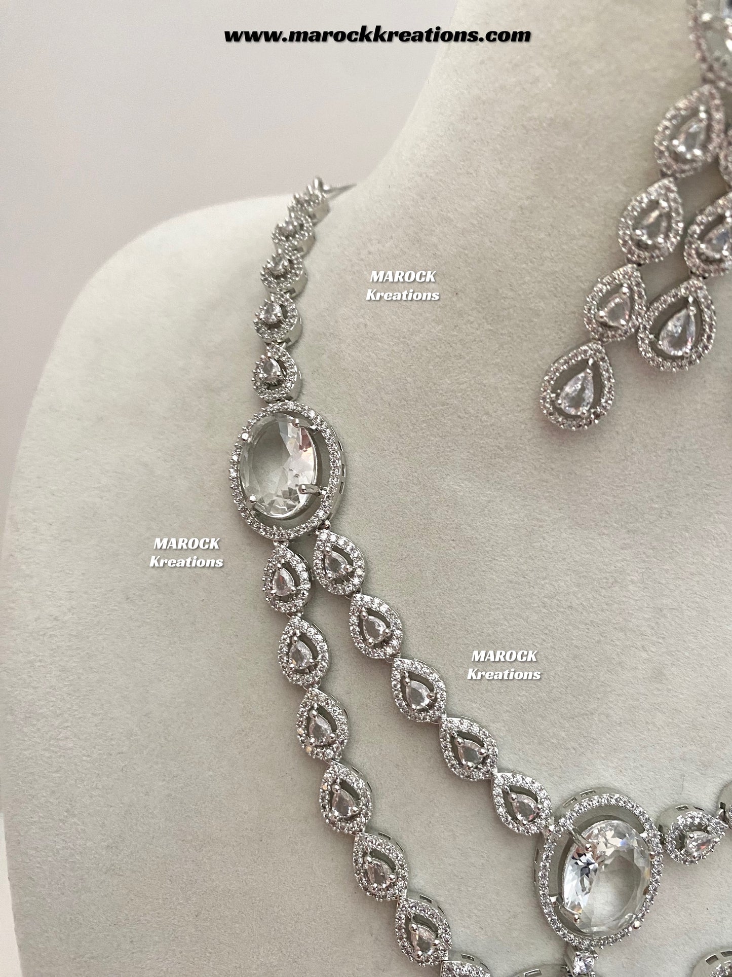 Zehra Silver American Diamond Double layer Necklace set