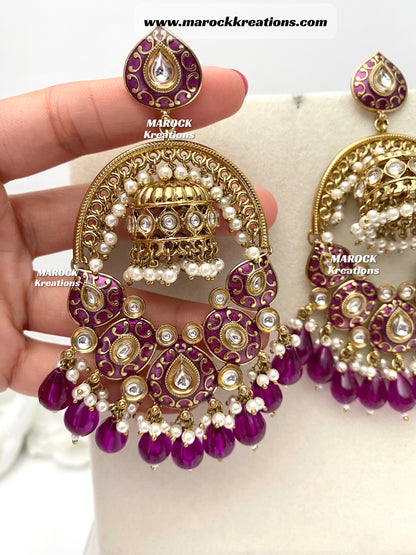 Tanya Bollywood style Kundan Meenakari Statement Earrings