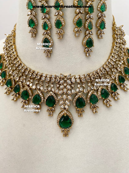 Naima Antique Gold American diamond Statement Necklace set