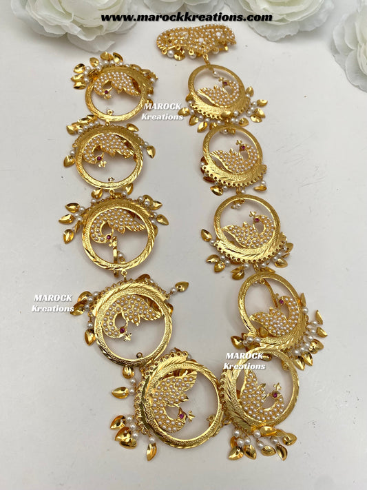 Gold plated Jadau Peepal patti peacock braid Jewelry/Choti