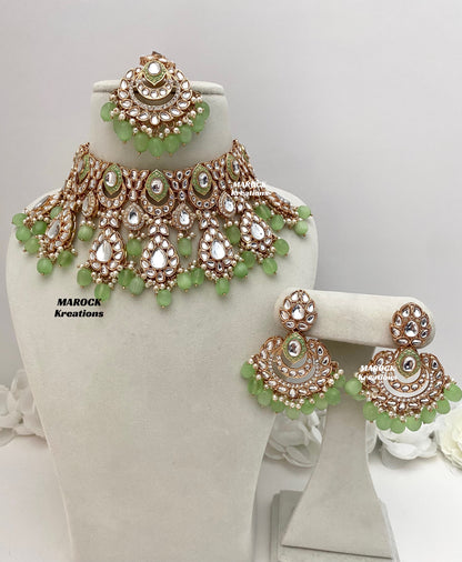 Kaniz Premium Quality Rose Gold Kundan Meenakari Choker/Necklace set