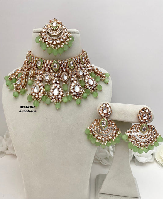 Kaniz Premium Quality Rose Gold Kundan Meenakari Choker/Necklace set