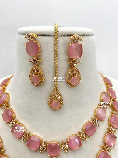 Aster Golden American Diamond Double layer Necklace set