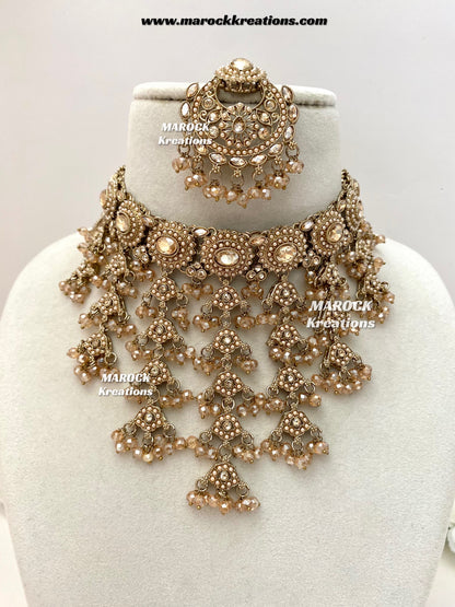 Shaya Antique Gold Polki waterfall Choker set