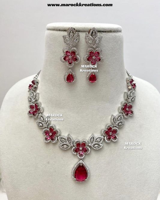 Sibani Silver American Diamond Necklace set