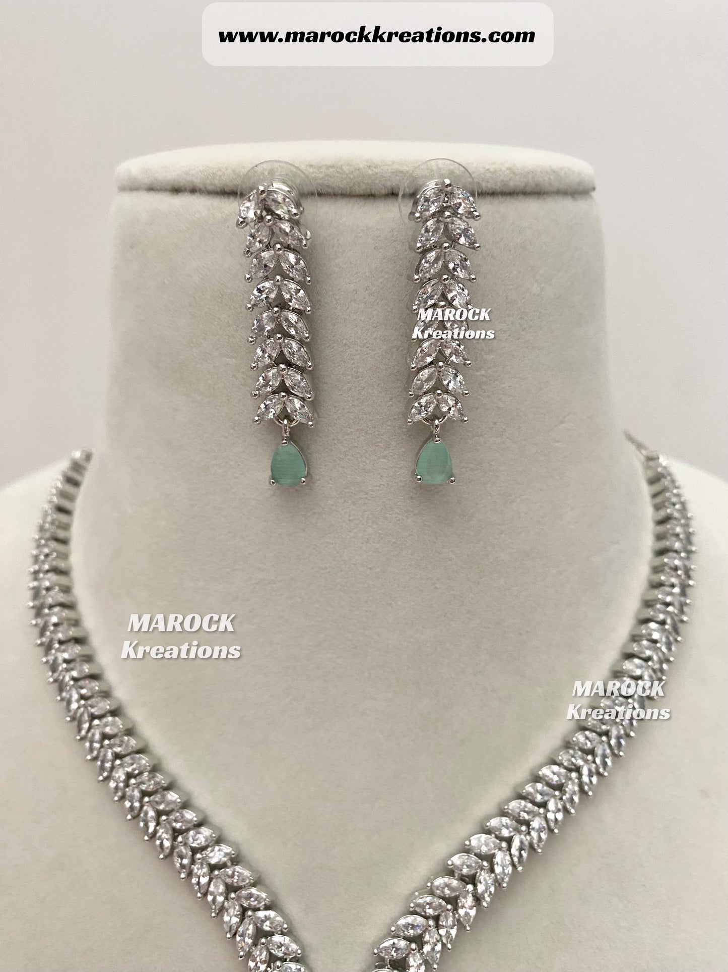 Ava Silver base American Diamond Necklace set