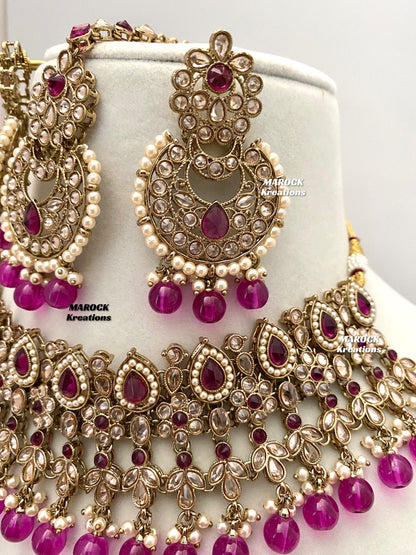 Sadhna Antique Gold Polki Necklace set