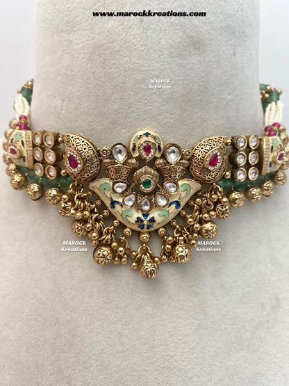 Ramina Premium Quality Gold Plated Rajwadi choker set