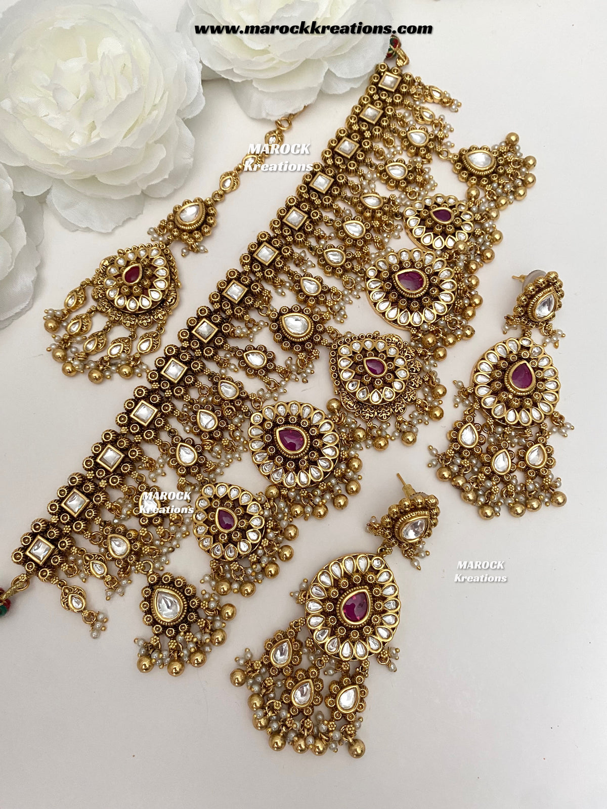Menika Premium Quality Gold plated statement Necklace set/Bridal set