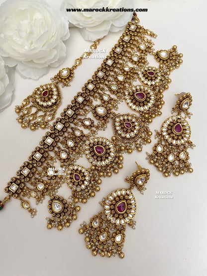 Menika Premium Quality Gold plated statement Necklace set/Bridal set