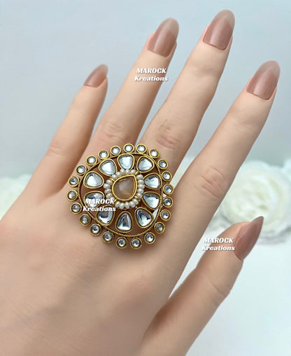 Premium Quality Kundan Statement adjustable Finger Ring