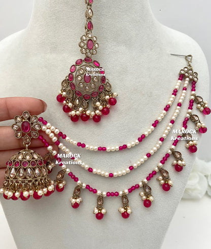 Leela Polki Bahubali Jhumki Earrings and tikka set