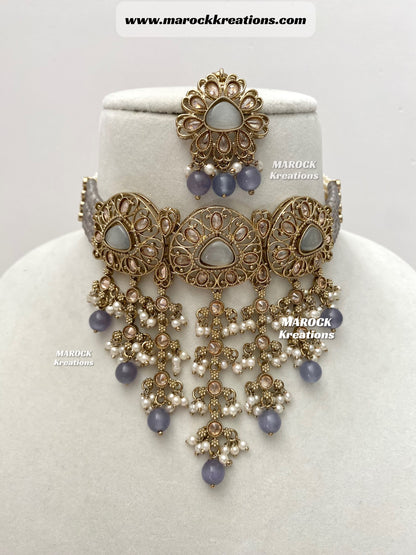Amaira Antique Gold Polki choker set