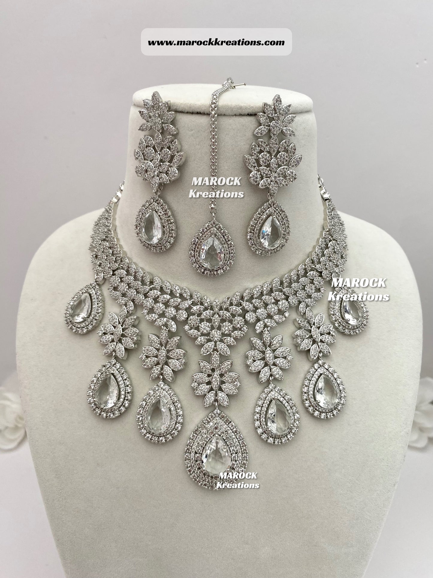 Silver American Diamond Statement Necklace set