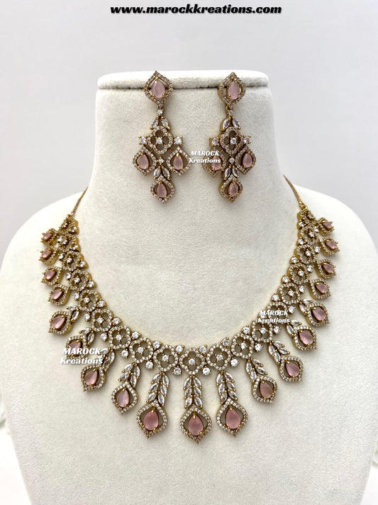 Maliha Antique Gold American Diamond Statement Necklace set