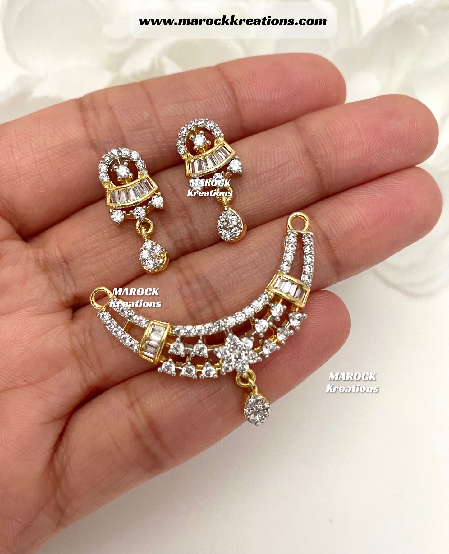 American Diamond Mangalsutra pendant with matching earrings