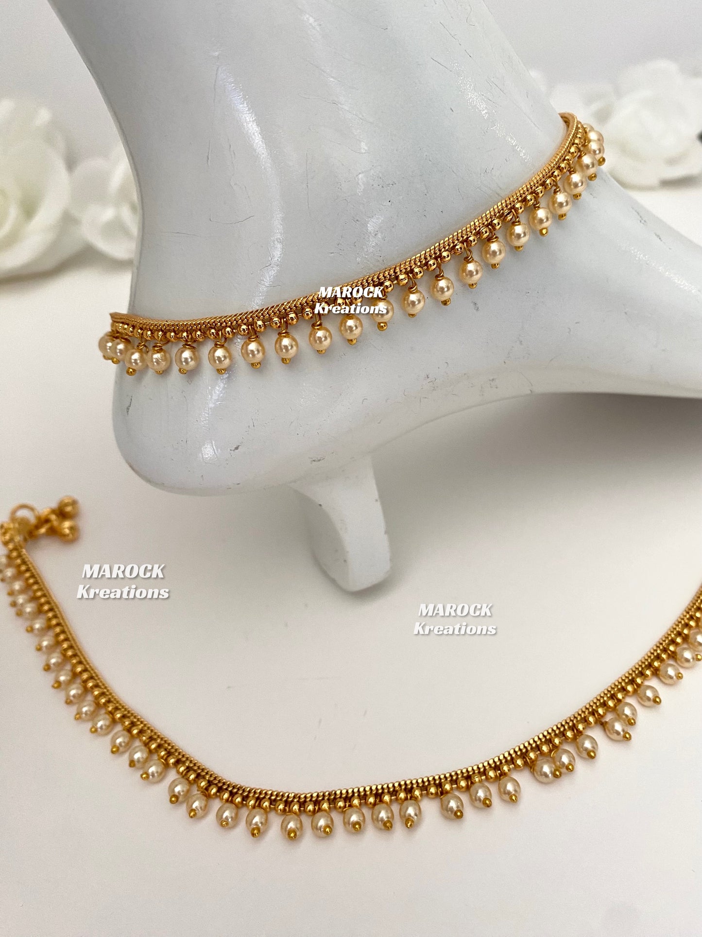 Gold plated pearls Anklets/Payal/Jhanjhran (come in a pair)
