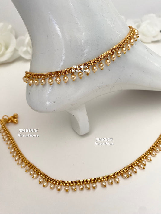Gold plated pearls Anklets/Payal/Jhanjhran (come in a pair)