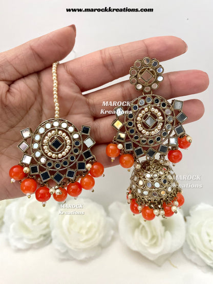 Aariya Premium Quality Mirror Earrings and tikka set